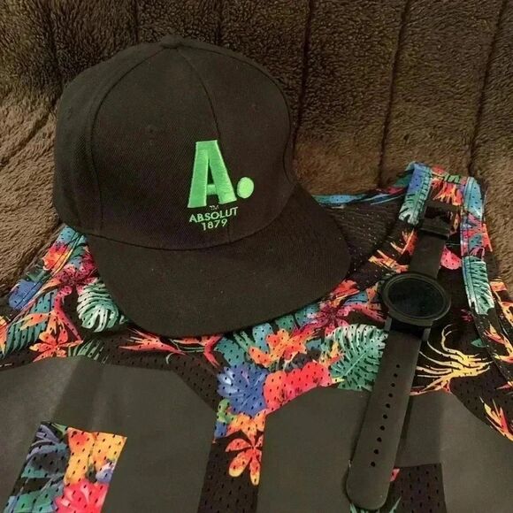 Absolute Vodka Mens SnapBack Black and Green - Picture 1 of 2
